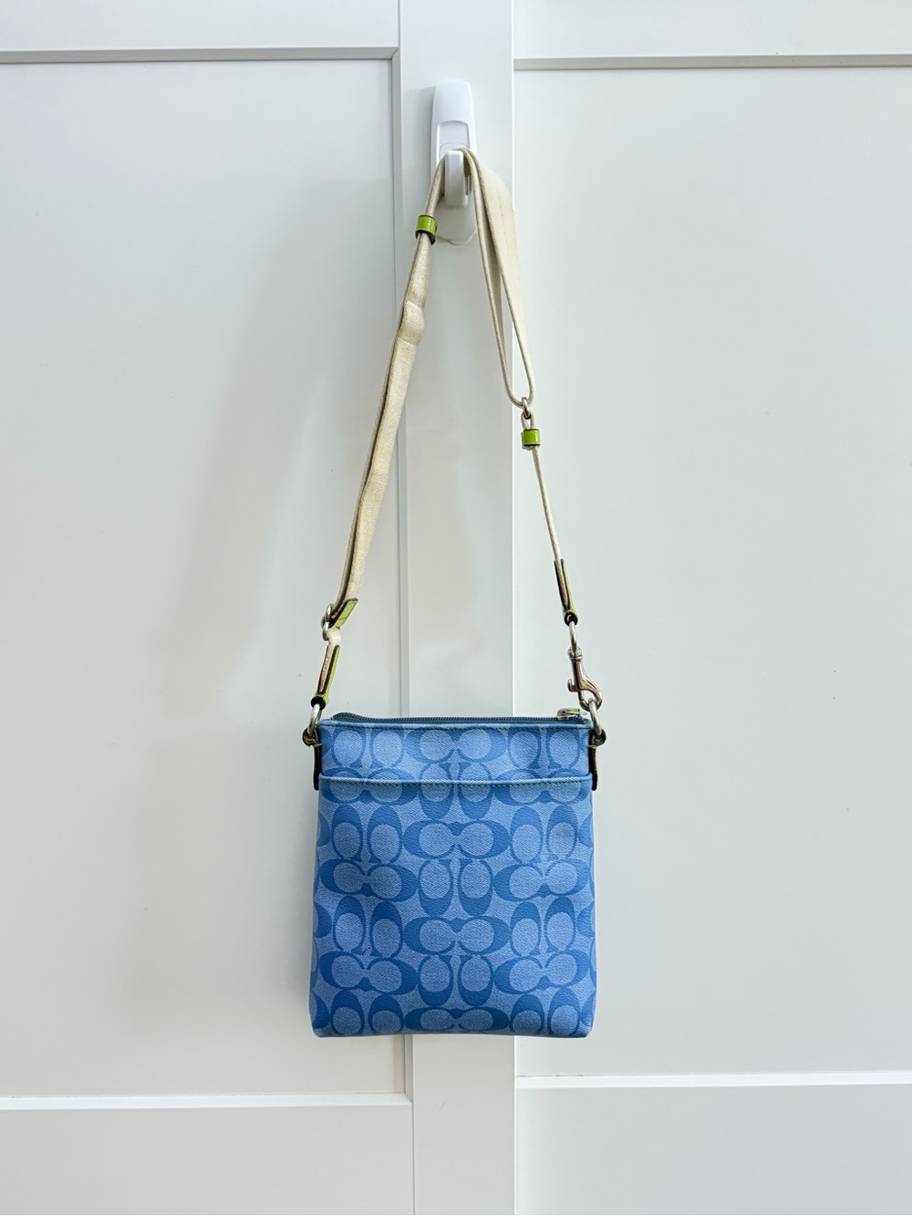 Coach F51265 Blue Signature Stripe Swingpack Crossbody Green - Picture 5 of 5